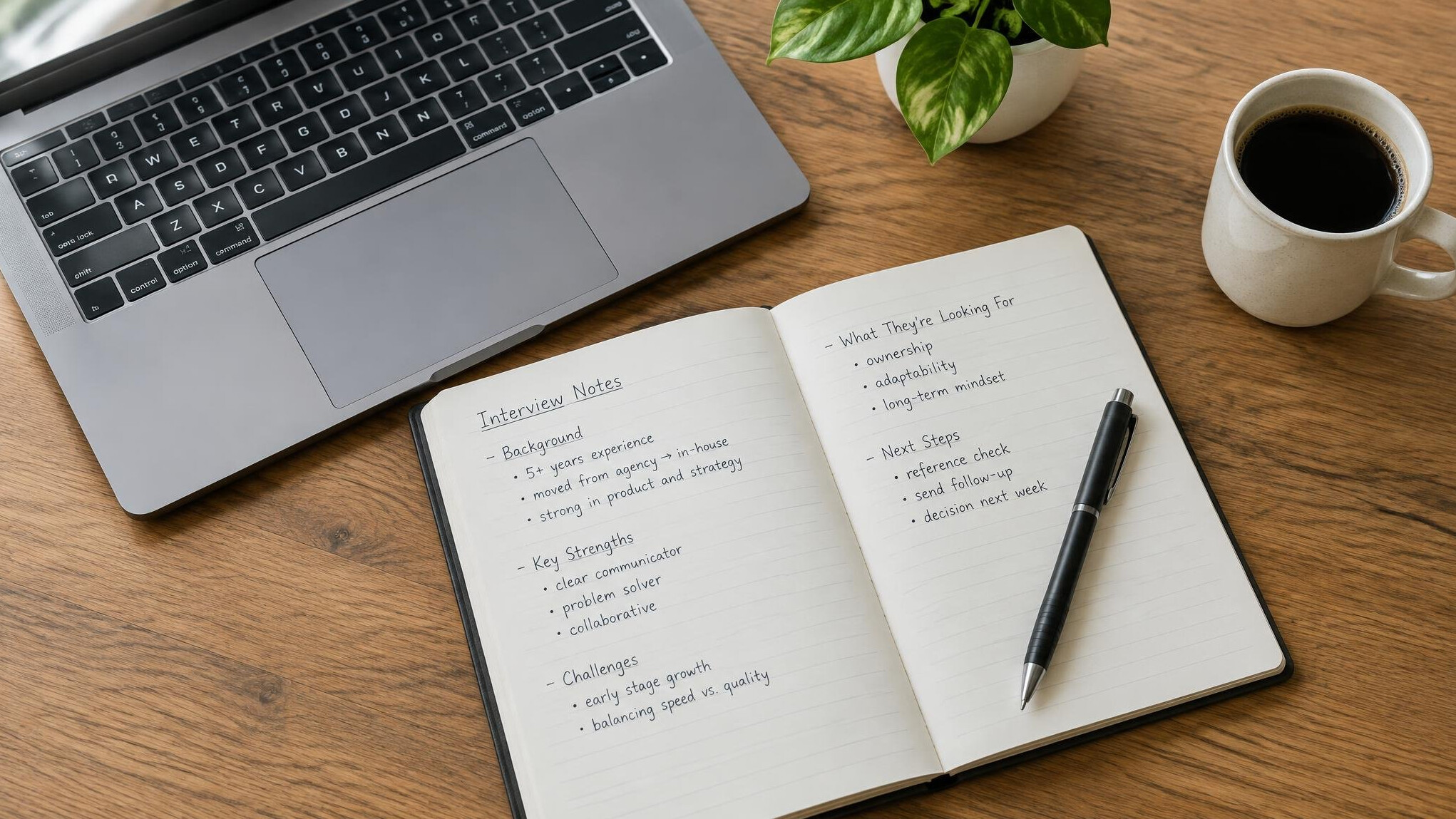 Laptop and notebook on a desk for planning