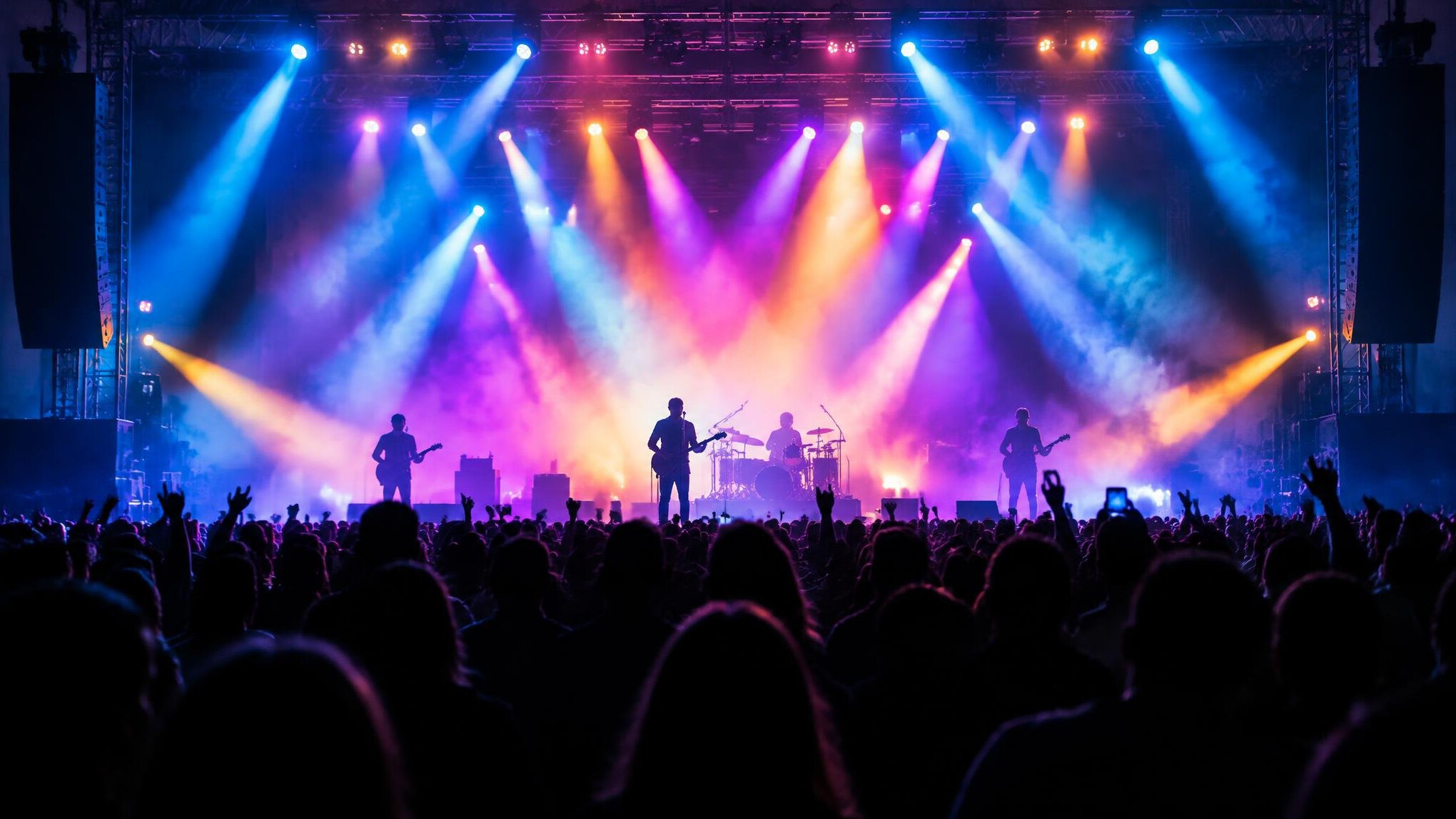 Live concert with stage lights and crowd